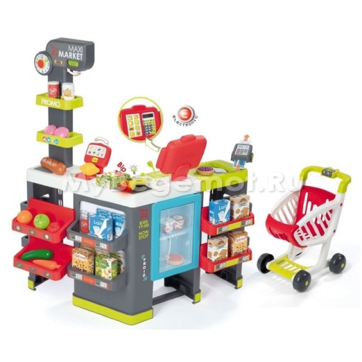 Игровой супермаркет с тележкой Smoby Maxi Market, свет, звук.
